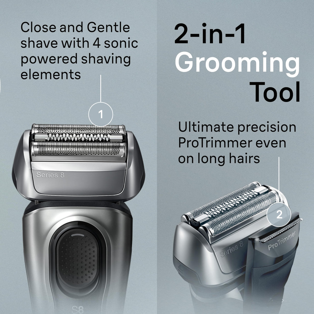 Braun Series 8 Electric Shaver, Shaving Kit with 4+1 Shaving Elements, Precision Long Hair Trimmer, SmartCare Center, PowerCase