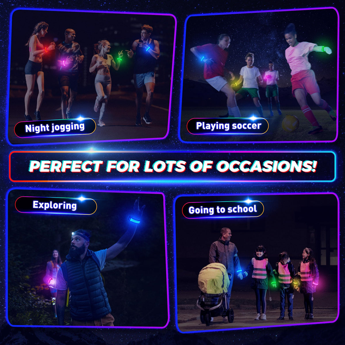 FANL 8/12/24 Pack LED Glow Bracelets, 8 Colors, Light Up Party Favors