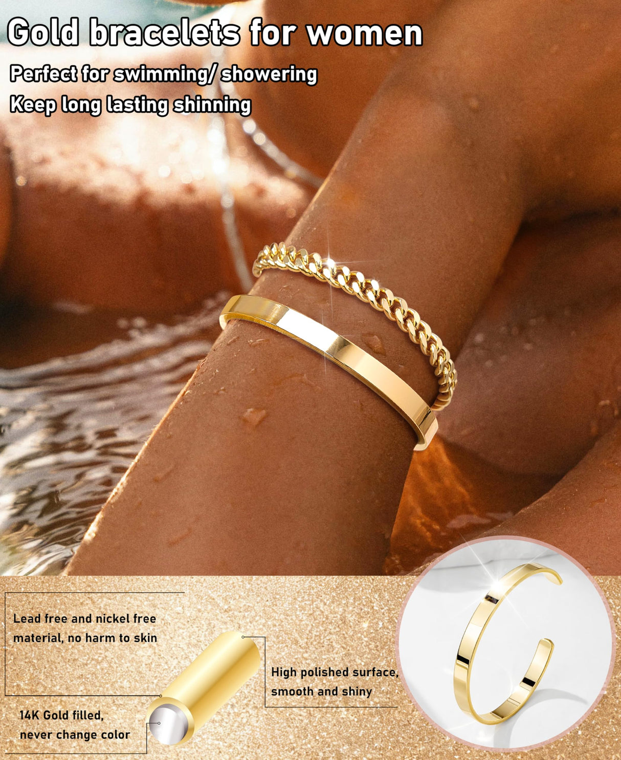 Gokeey Gold Cuff Bracelets for Women, 14K Gold Plated Bangle Bracelet Set for Women, Forever Love Knot Infinity Bangle Paperclip Beaded Twist Bracelets for Women