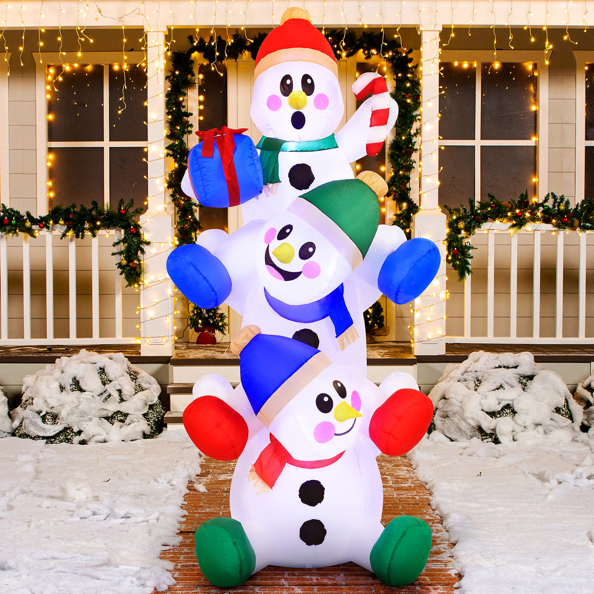 Joiedomi 6 FT Christmas Inflatable Decoration Stacked Snowman with Build-in LEDs Blow Up Inflatables for Xmas Party, Home Indoor Outdoor Christmas Décor Yard Garden Lawn Winter Holiday Supplies Décor