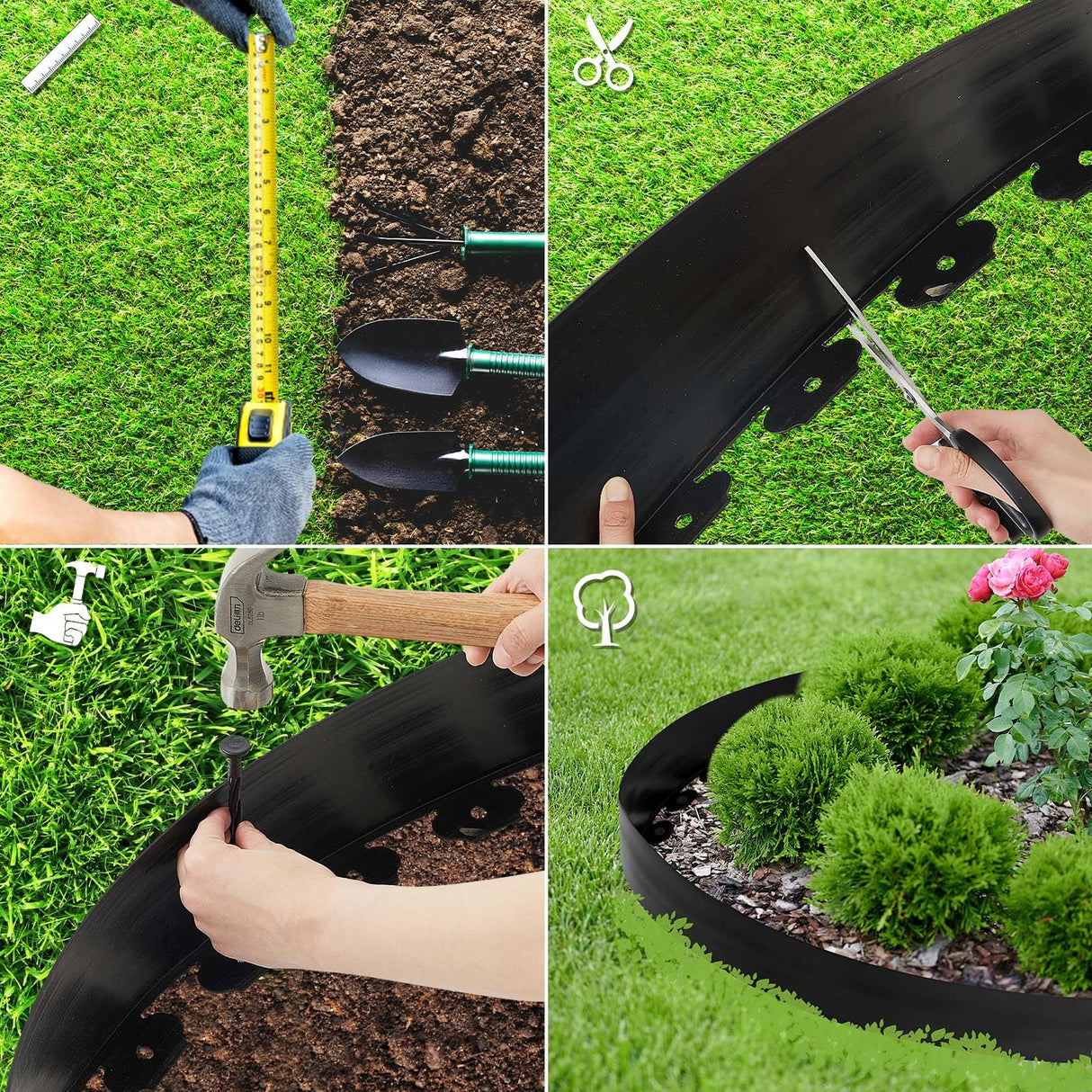 Chapou 6'' x 100' Landscape Edging Kit Plastic Garden Edging Border Coil No Dig Include 90 Anchoring Spikes for Lawn Garden Grass Yard Home School, Black
