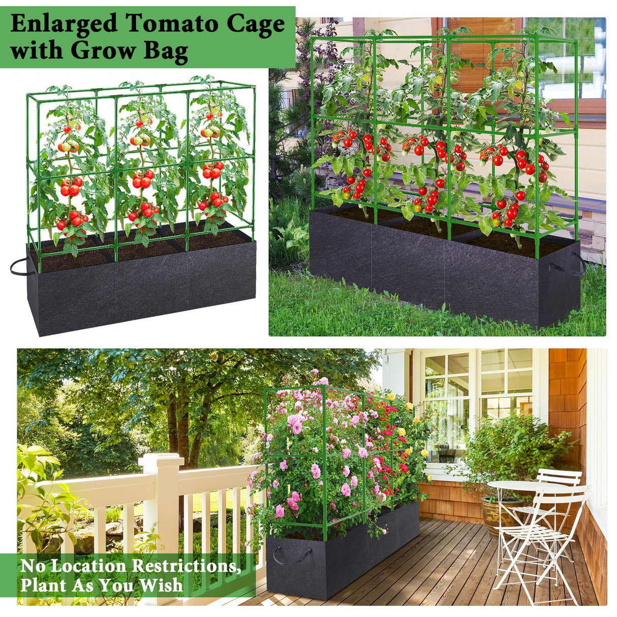 POILKMNI Tomato Cage 51×17×49 Inch with 46 Gallon Grow Bag