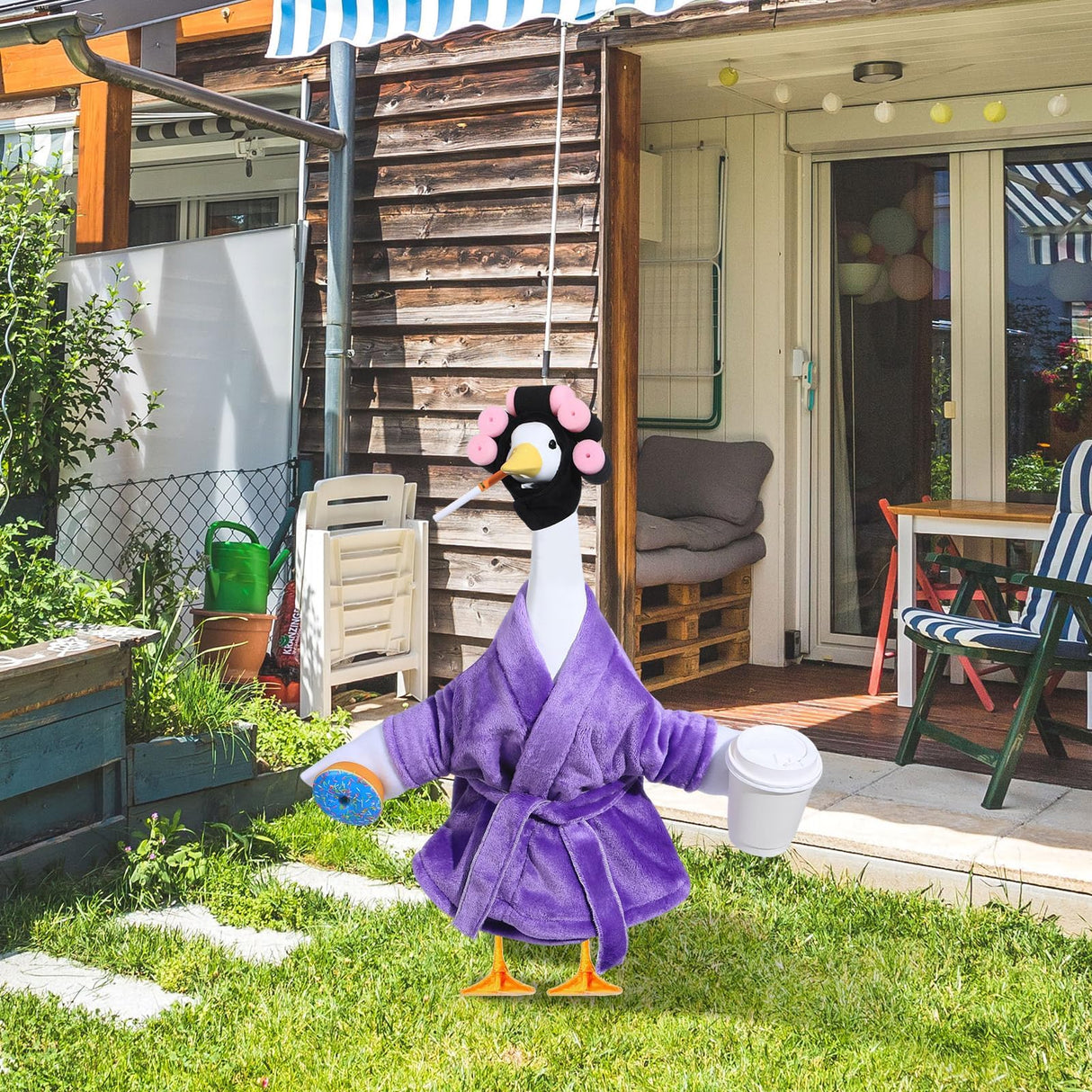 OBUSATT Old Lady Porch Goose Outfits 23 in Bathrobe Lawn Goose Costume Set Purple