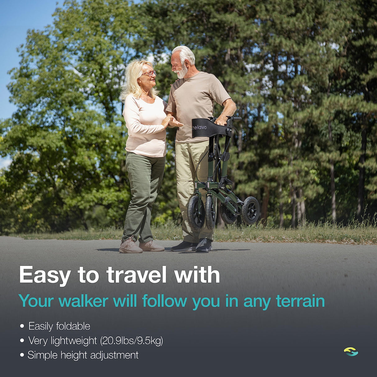 Helavo All Terrain Walker Rollator with 12” Pneumatic Tires – Foldable Outdoor Walkers for Seniors with Seat, Lightweight & Adjustable Height, Shock-Absorbing for Comfort on Any Surface