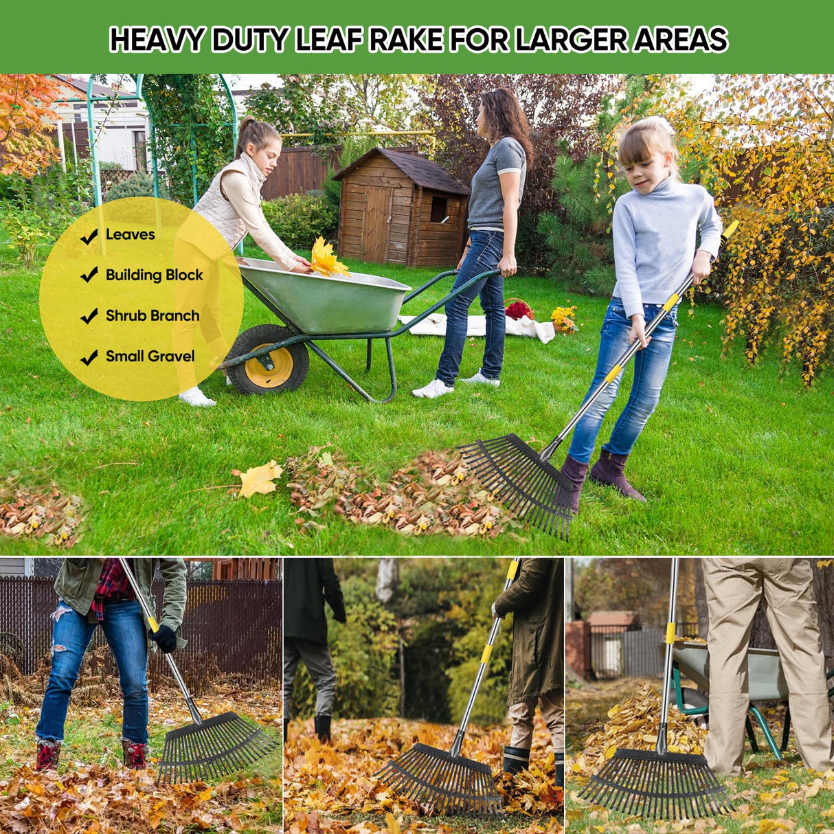 Coopvivi Heavy Duty Garden Rake 6FT Long Leaf Rake for Lawn