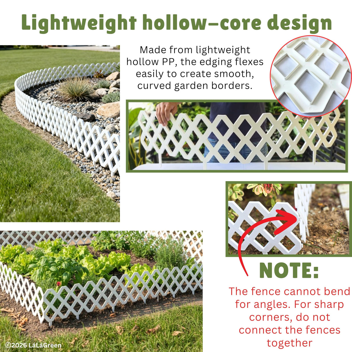 LaLaGreen Garden Edging Border (23x8.5in, 10 Pack) White Plastic Fence