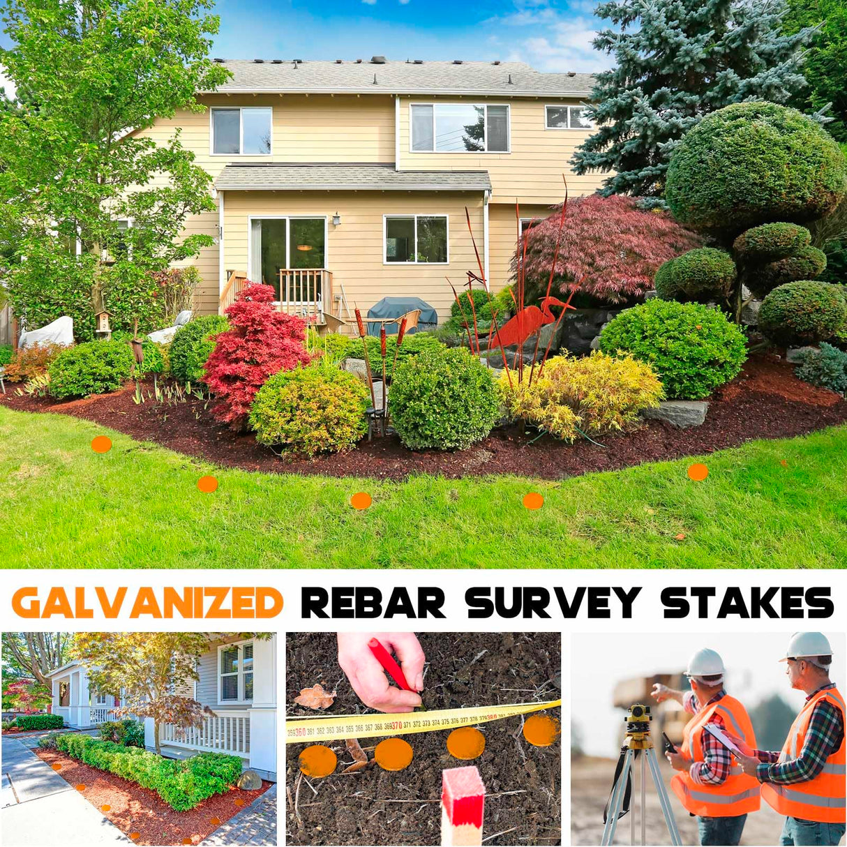 Silkfly 8 Pack,8 Inch Galvanized Rebar Survey Marker 0.75 LB,Orange
