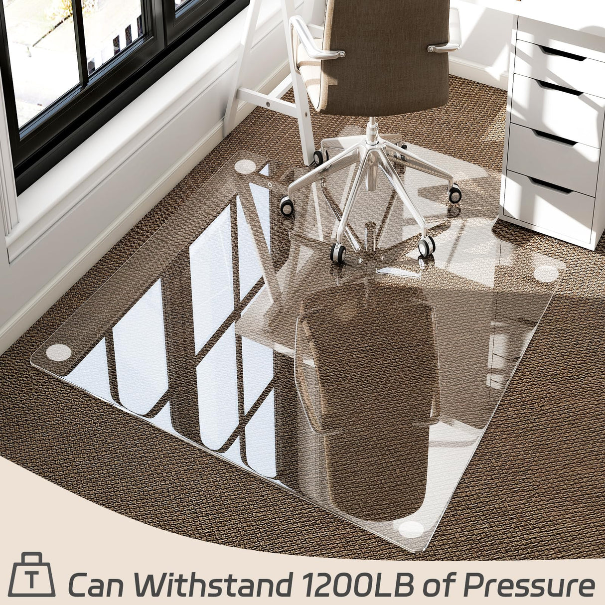 GLSLAND Irregular Tempered Glass Floor Mat - 45" x 53" Office Chair Mat for Carpet Clear Duty Hard Rolling Glass Mat 1/5" Thick for Hardwood Floor/Carpeted Floors, Clear