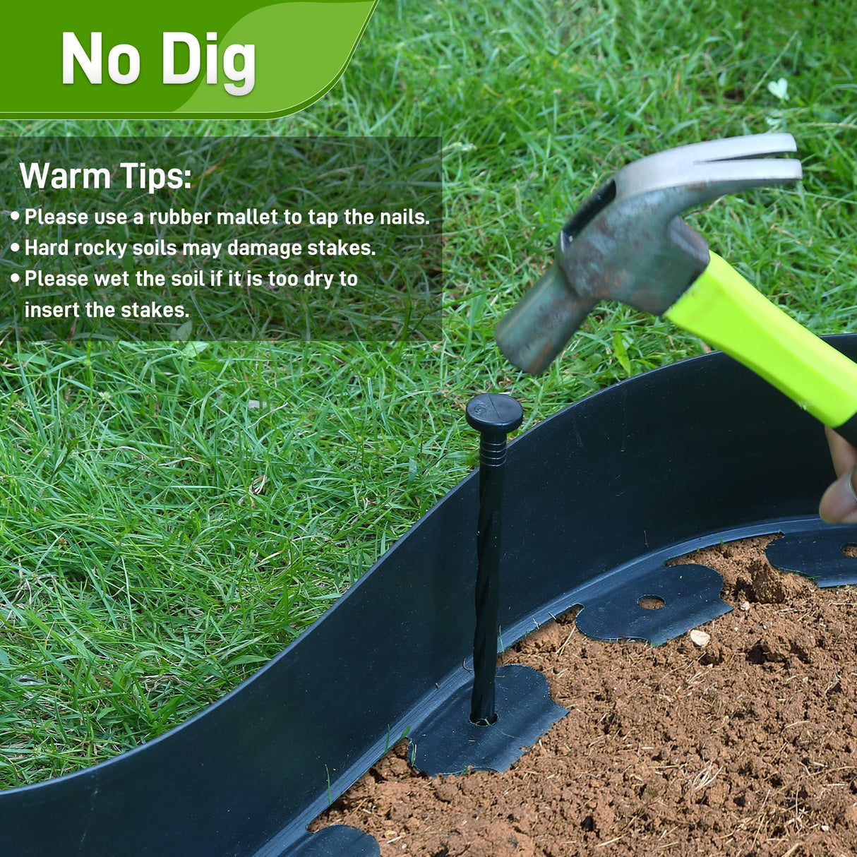 Quibbay 2 Inch x 50FT Landscape Edging Border with 75 Anchoring Spikes, No Dig Garden Border Edging Kit, Plastic Lawn Edging Border for Landscaping Garden Flower Beds Lawn Yard Paver Pathway, Black