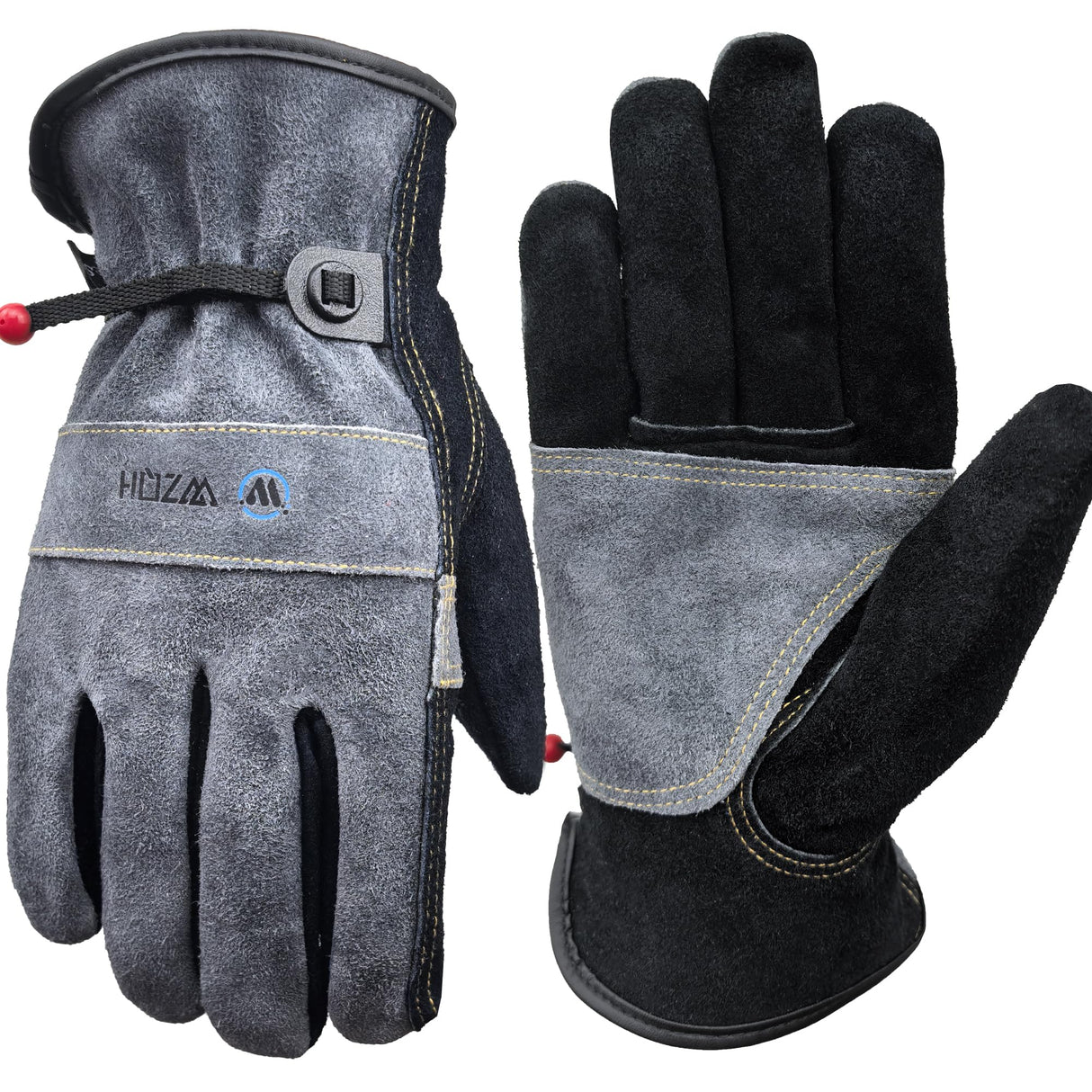 WZQH Leather Work Gloves for Men or Women, Large Glove for Gardening, Tig/Mig Welding, Construction, Chainsaw, Farm, Ranch, etc. Cowhide, Soft Lining, Utility, Firm Grip, Durable. Grey-Black L