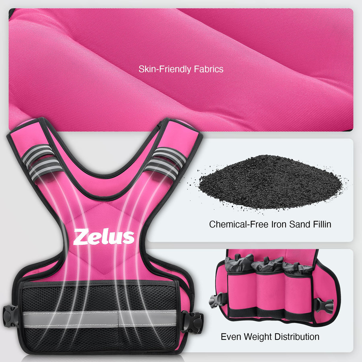 ZELUS Weighted Vest for Men and Women, Adjustable Body Weight Vest Exercise Set for Workouts, 4-10lb/11-20lb/20-32lb with 6 Ironsand Weights for Cardio Strength Training Walking Jogging, 4-10lb. Pink