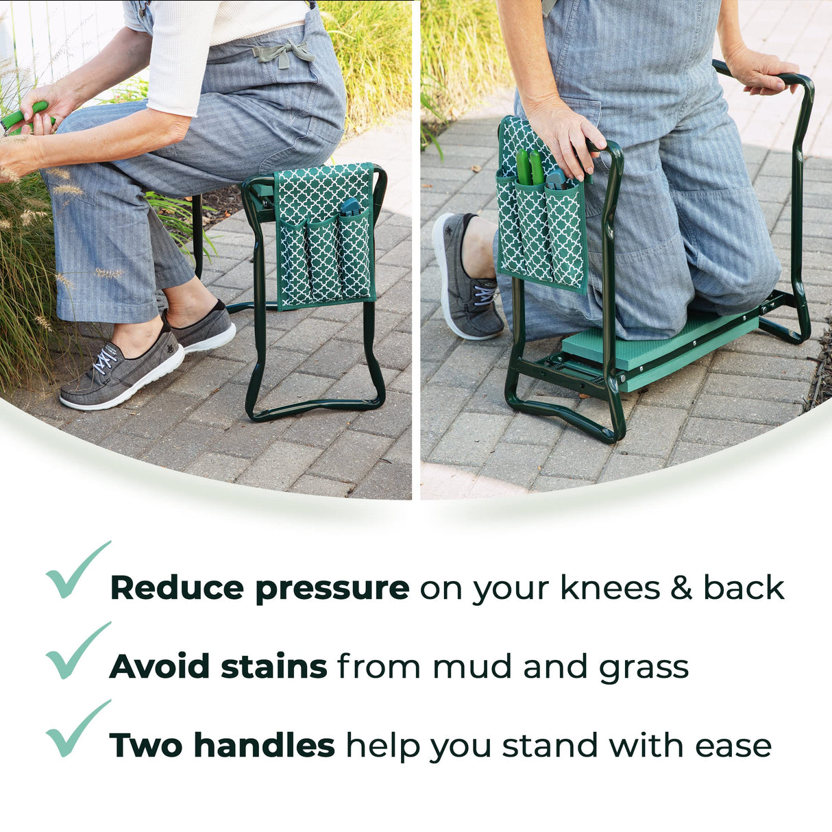 Garden Kneeler And Seat - Protects Your Knees, Clothes From Dirt & Grass Stains - Foldable Stool For Ease Of Storage - EVA Foam Pad - Sturdy and Lightweight - Bench Comes With A Free Tool Pouch!