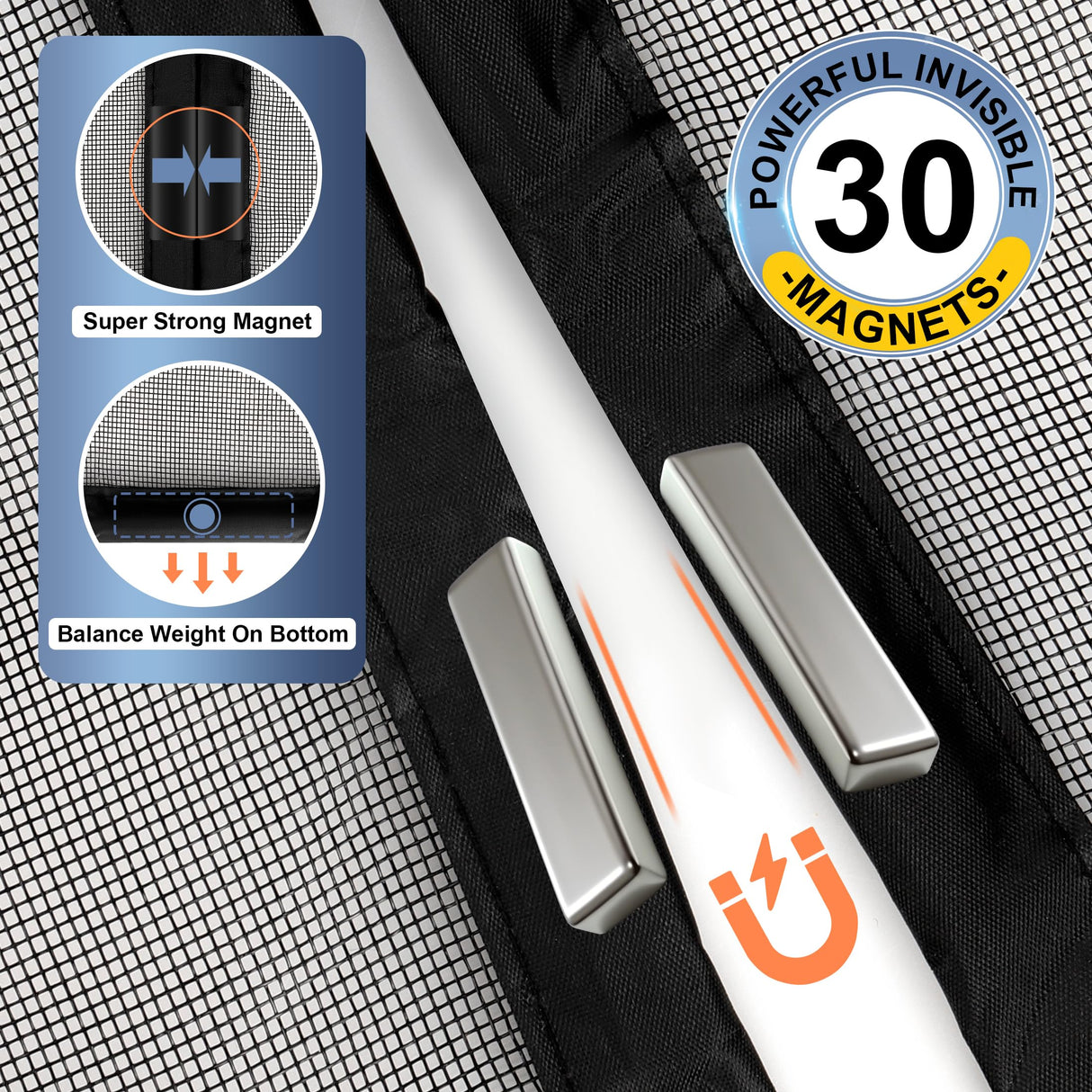 METAONLY Fiberglass Magnetic Screen Door Mesh Fits 36" x 80" Door - Curtain Size 38" x 82", Works for Patio, Sliding Door, Keeps Bug Mosquito Out, Fresh Air Flow, Black