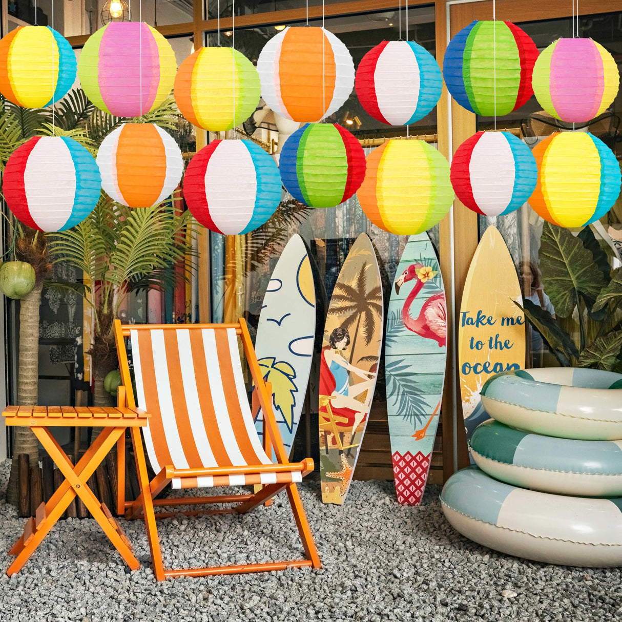 Renbuzhu 15PCS Pool Party Decorations Beach Ball Paper Lanterns - Summer Luau Hawaiian Themed Hanging Decor for Home Birthday Outdoor Indoor
