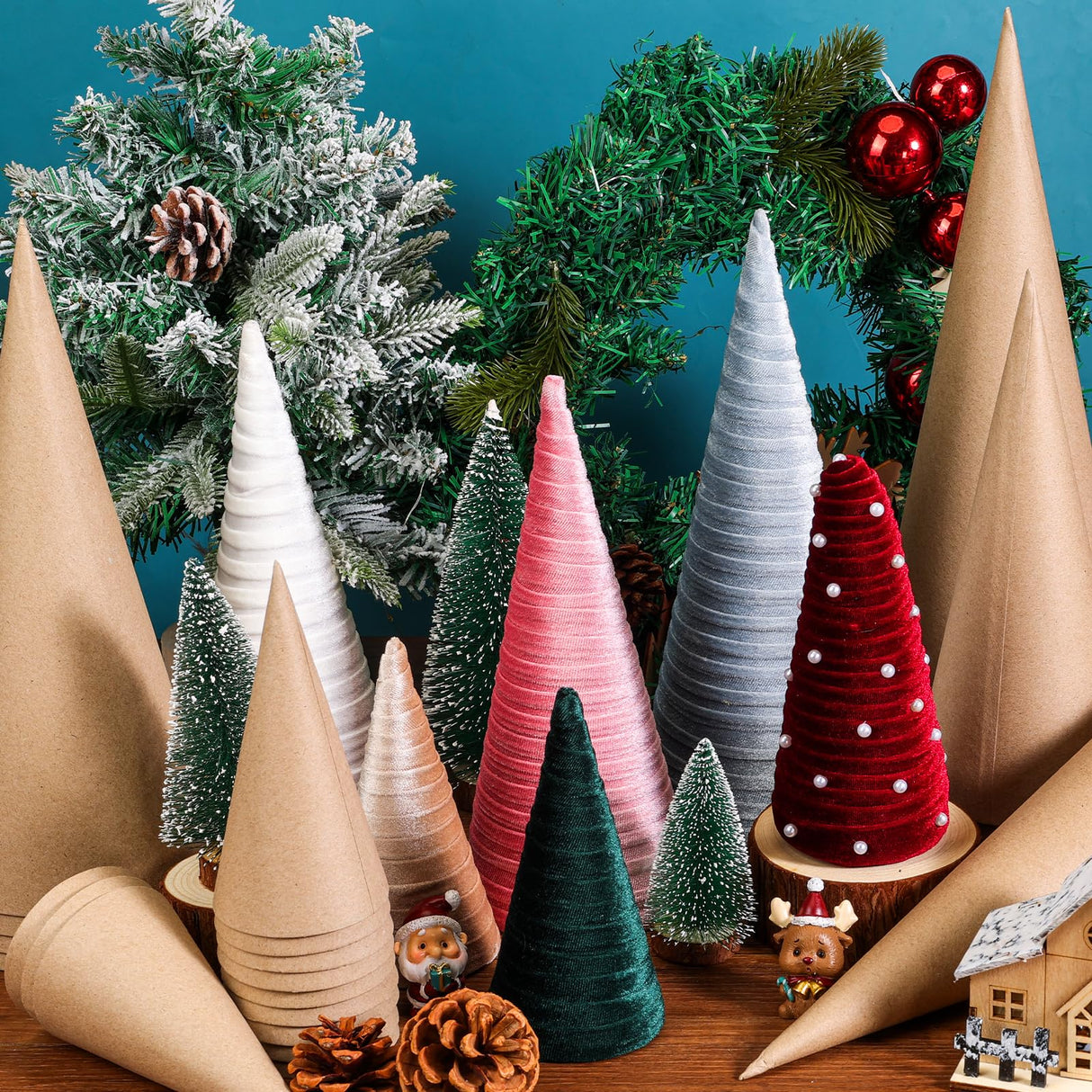 TFTAFAN Paper Mache Cones Brown Craft Cones Open Bottom Cardboard Craft Cones for Halloween Christmas Valentine's Day DIY Gnomes Ornament Christmas Cone Tree Decorations (8)