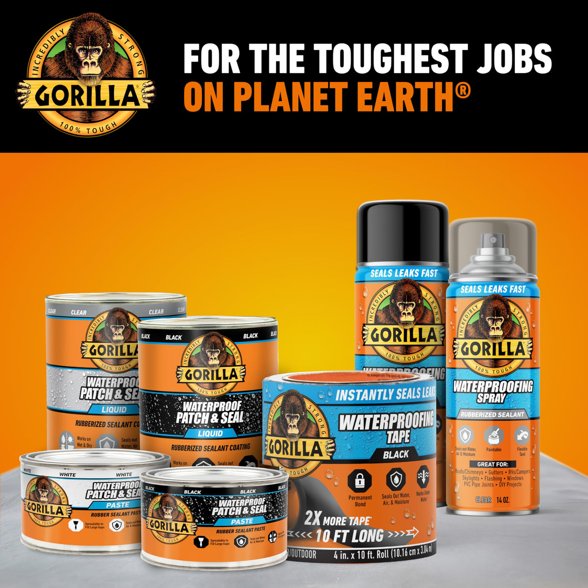 Gorilla Waterproof Patch & Seal Rubberized Sealant Spray, Crystal Clear, 14 Ounce (Pack of 2) - Seals Out Water, Air, and Moisture