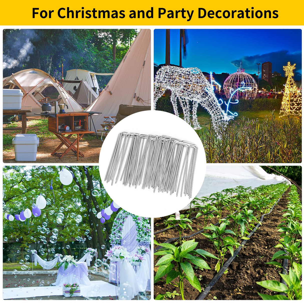 CEWOR 200 Pack Landscape Staples 4 Inches, Galvanized Metal Garden Stakes Landscaping Landscape Fabric Staples Sod Pins for Lawn, Barrier Fabric, Garden Fence, Ground Cover