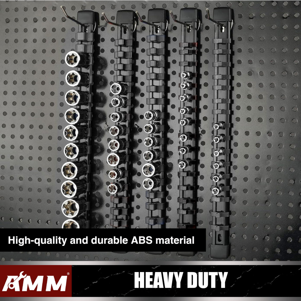 AMM 6-Piece Socket Organizer,3/8 inch Drive ABS Tools-Socket Holder,Heavy Duty Socket Racks,Premium Quality Socket Clip Rail Holder,The best tool trays in the garage