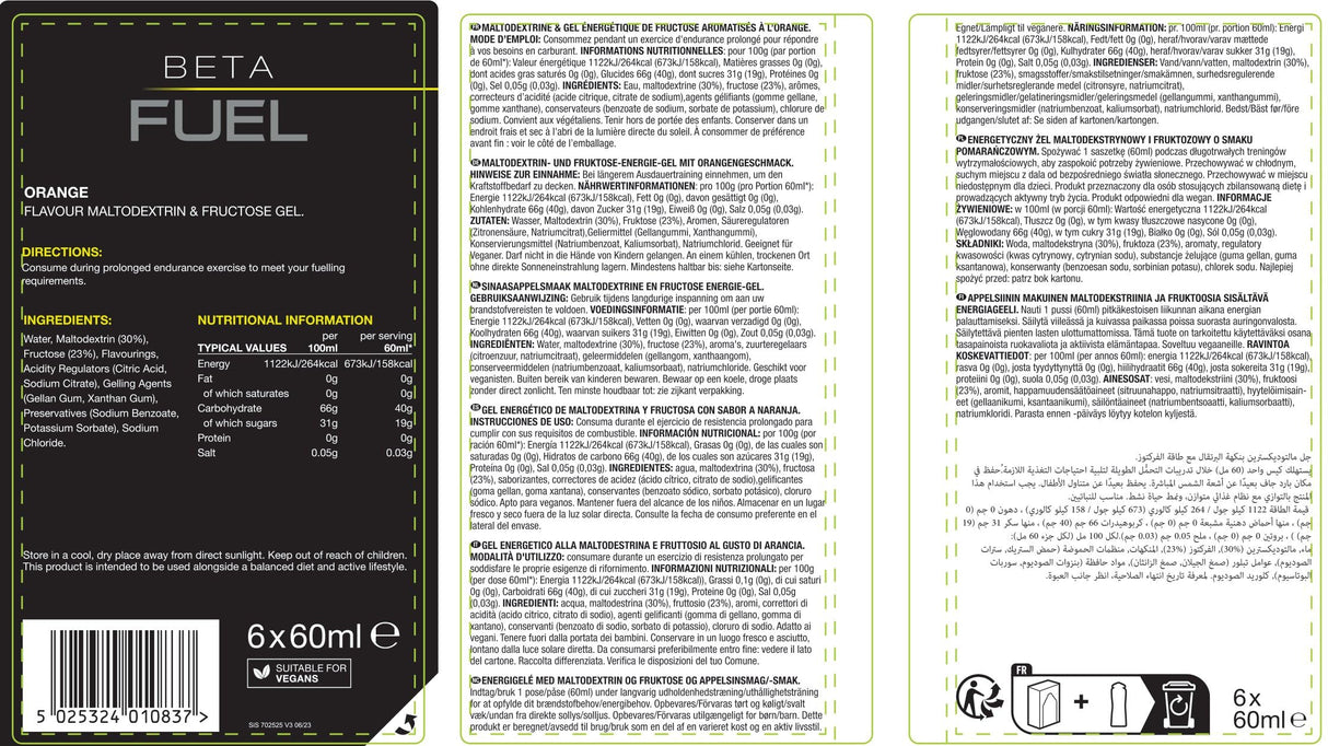 12 Pack Science in Sport Beta Fuel Gels Dual Source Energy Gel, Orange Flavour, 40g of Carbs Per Pack, 60 ml Pack