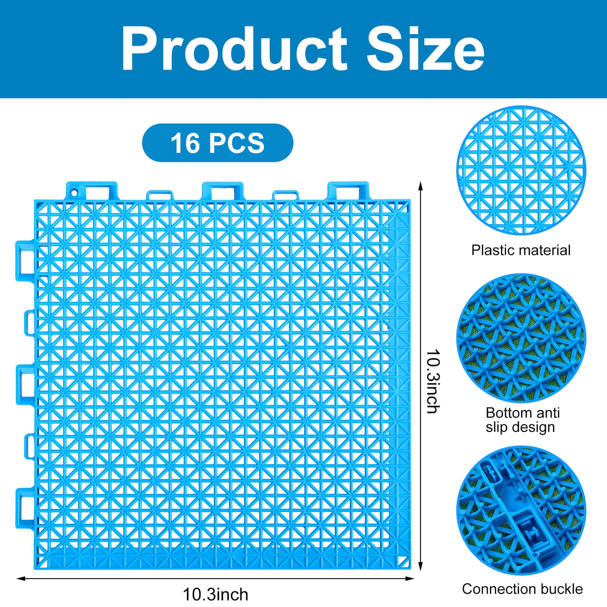 Moonoom 16 Pcs Ground Pool Drainage Walkway, 10.3" x 10.3" Floor Protector Mat, Non-Slip Plastic Modular Interlocking Cushion for Protecting Lawn and Away From Litter