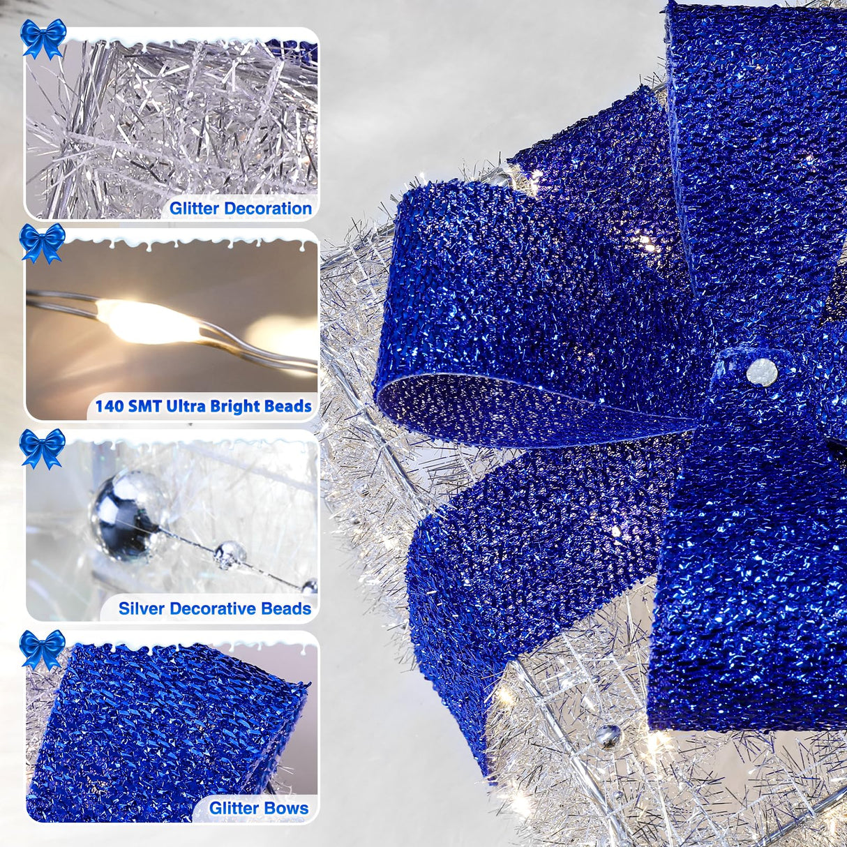 Blue Christmas Decorations, Christmas Lighted Gift Boxes 140 LEDs Light Up Presents Christmas Decor, 8 Modes & Timer Function Plug-in Set of 3 Lighted Christmas Boxes for Xmas Holiday Indoor Outdoor