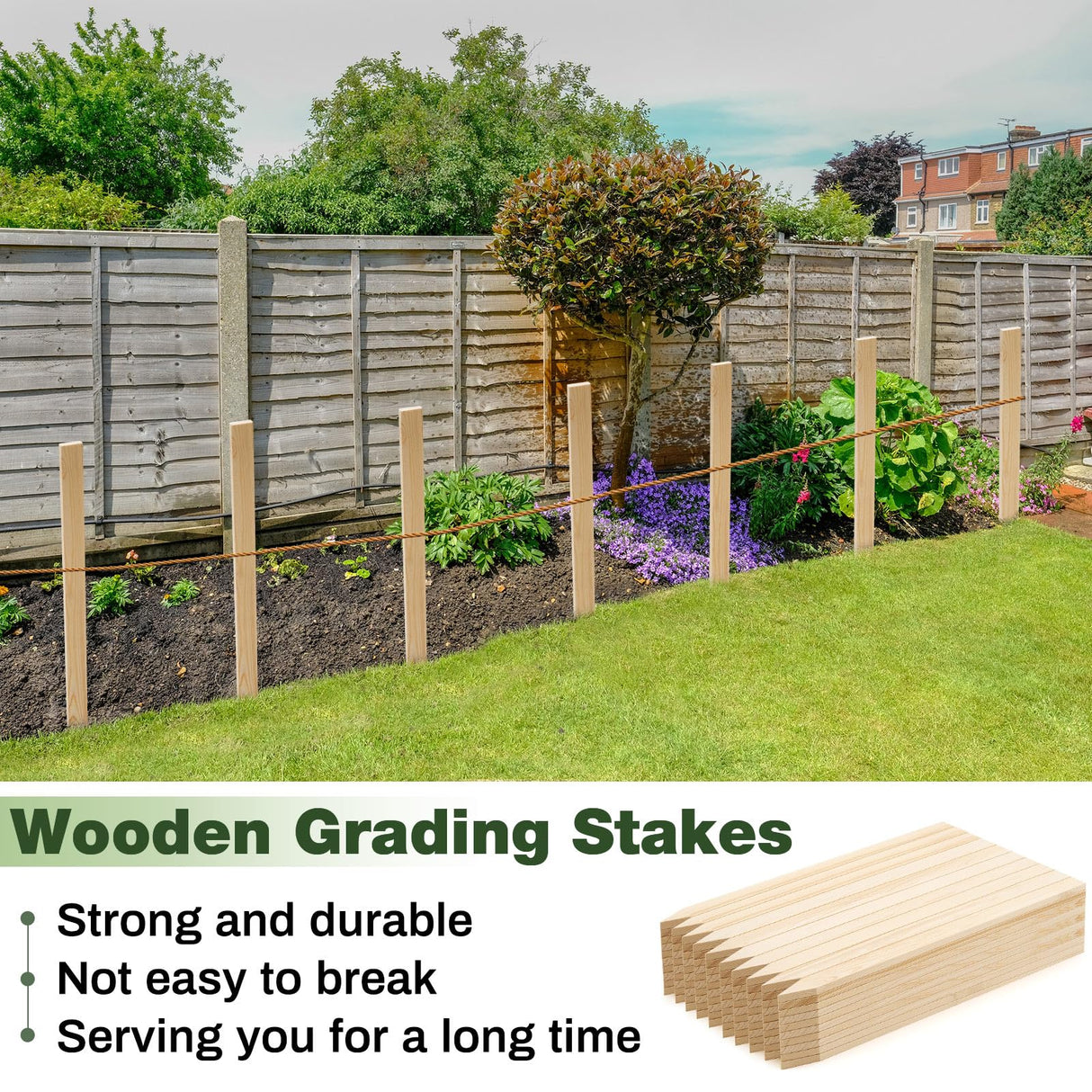Colingmill 20 Pieces Wooden Garden Stakes 24 Inch Grade and Survey Stakes Wooden Garden and Sign Posts for Plant Support Silt Fence Yard Farm Survey Boundaries Baselines