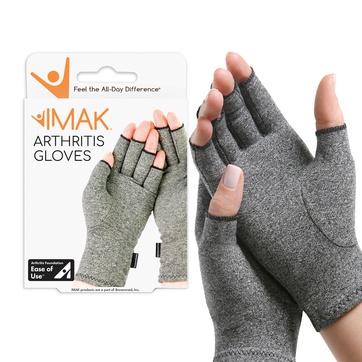 IMAK Compression Arthritis Gloves - Compression Gloves for Arthritis & Joint Pain Support - Men's & Women's Fingerless Gloves to Support Circulation - Grey - Medium
