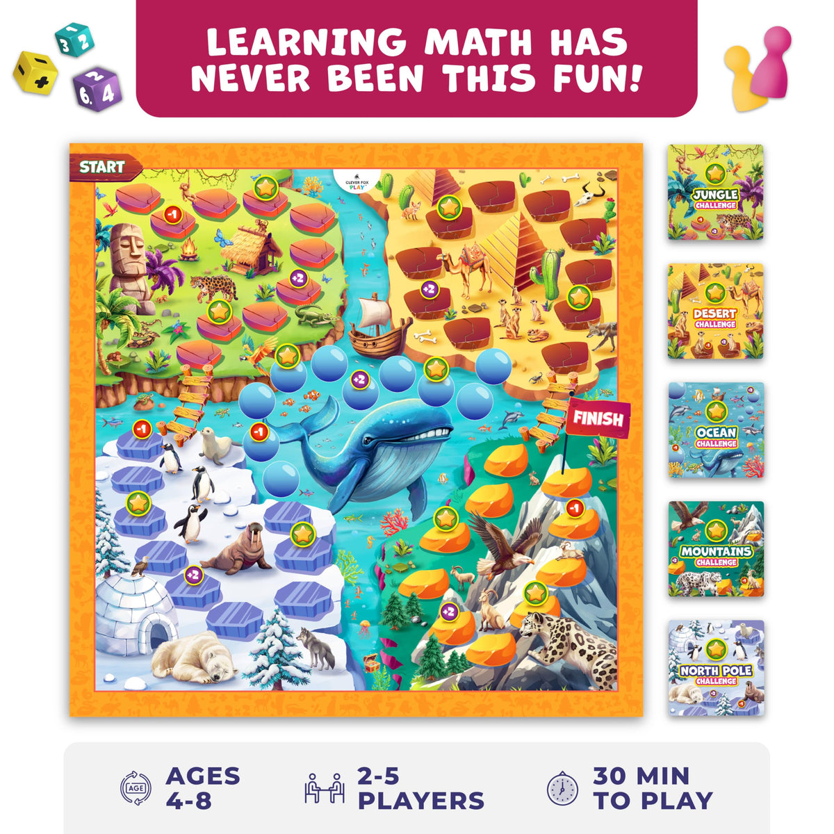 Number Hunter Math Board Game for Kids 5-7, 1st Grade & Kindergarten