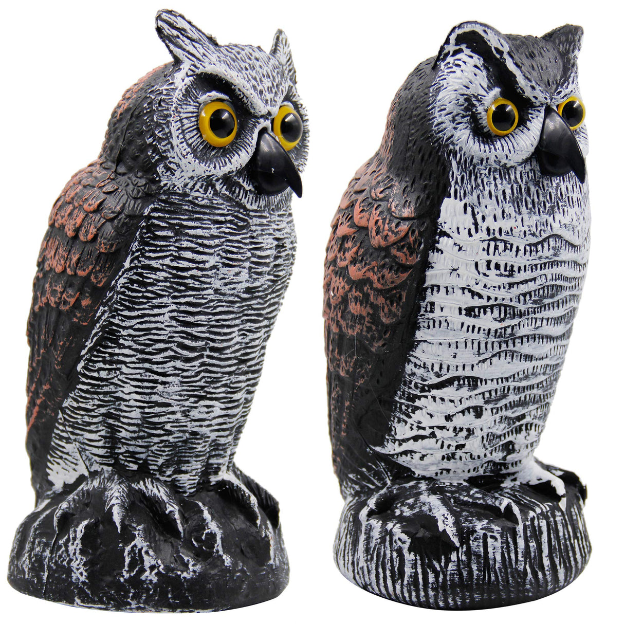 Hausse 2 Pack Fake Horned Owl Bird Scarecrow Decoy 10.5 Inch Height, Plastic Deterrents, Halloween Decoration, Nature Enemy Pest Repellent for Outdoor Garden Yard