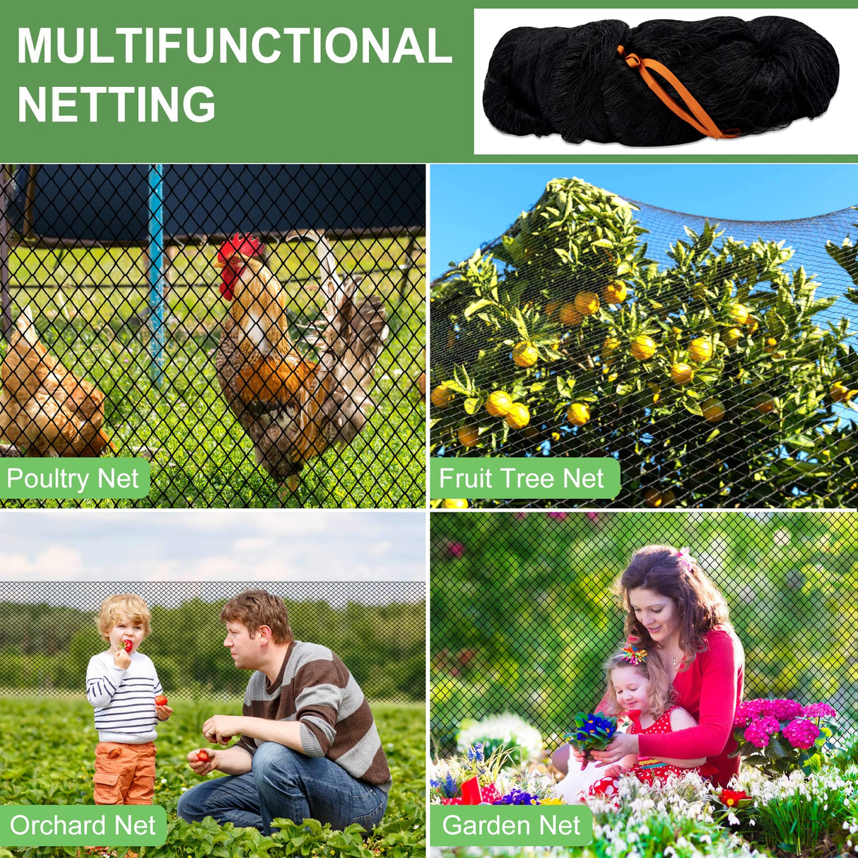 DQS Bird Netting 50' x 50', 2.4" Square Mesh Garden Netting, Poultry Net