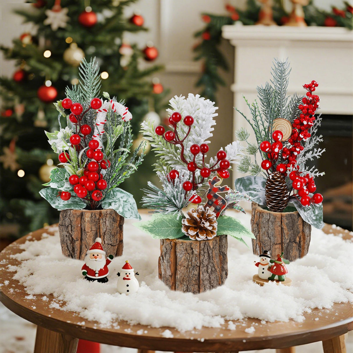 winemana 3 Pack Mini Christmas Trees Table Decorations, 11.5 Inch Small Artificial Xmas Tree Centerpieces with Red Berries & Pine Cones for Home, Office, Tabletop, Indoor Holiday Party Decor