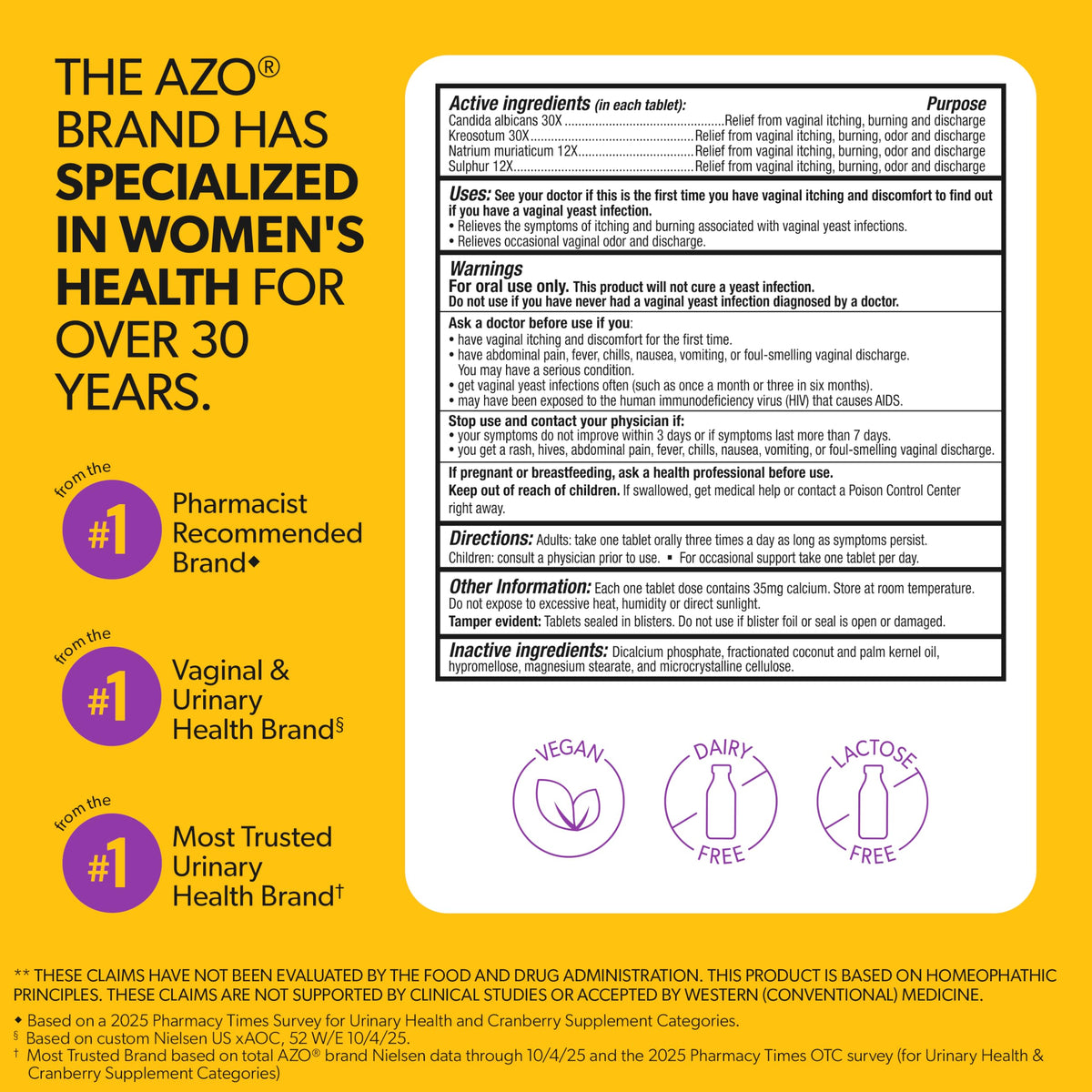 AZO Yeast Plus Dual Yeast Infection Pills Symptom Relief for Women, 120 Ct