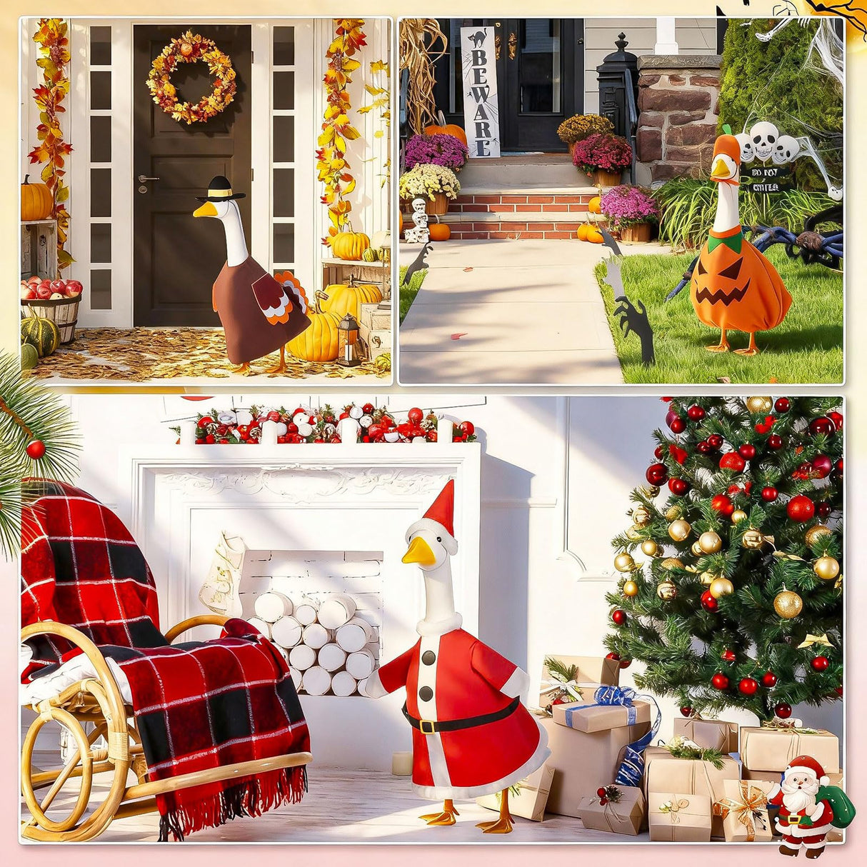 Silicherry 11 Set Holiday Porch Goose Outfits All Seasons Goose Clothes Umbrella Easter Statue Costume for Patio Lawn Outdoor(23",Cool)