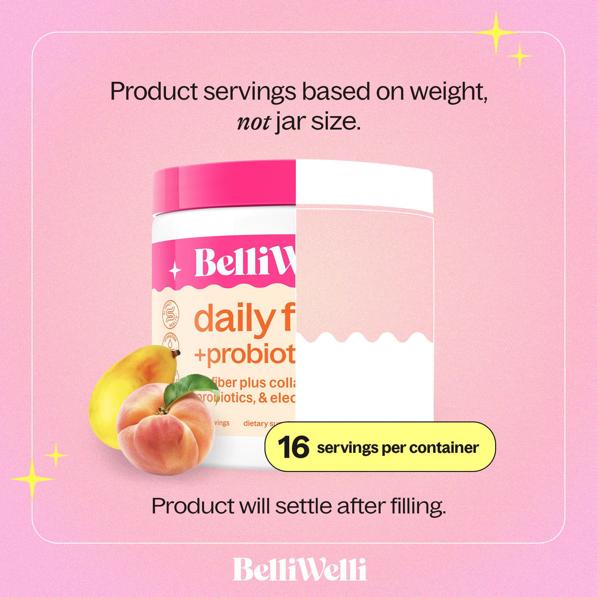 BelliWelli Fiber Supplement for Women & Men – Premium Daily Fiber Powder from Organic Acacia with Added Collagen, Electrolytes & Probiotics – No Bloat, Constipation & Gut Health Support (Peach Mango)