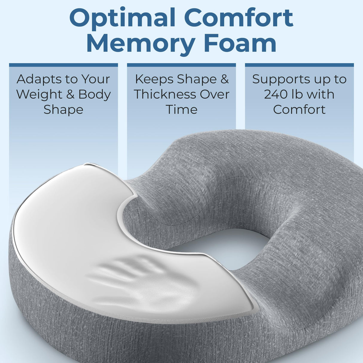 5 STARS UNITED Donut Pillow Hemorrhoid Tailbone Cushion โ Large Cushion for Pain Relief โ Coccyx, Prostate, Sciatica, Pelvic Floor, Pressure Sores, Pregnancy, Postpartum Recovery, Gray