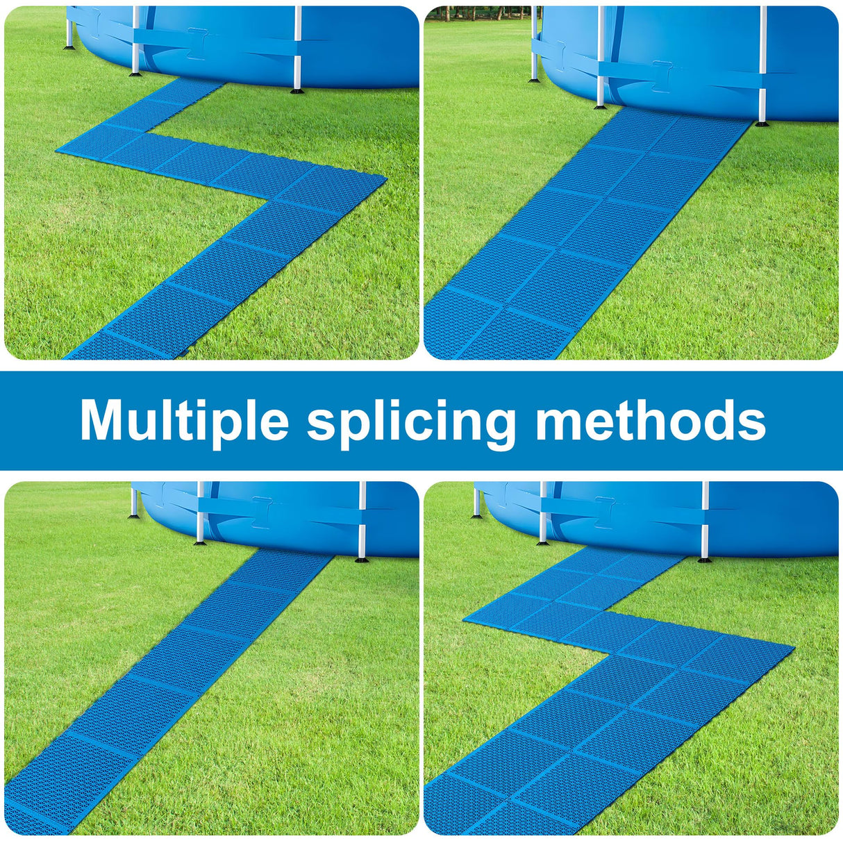 Moonoom 16 Pcs Ground Pool Drainage Walkway, 10.3" x 10.3" Floor Protector Mat, Non-Slip Plastic Modular Interlocking Cushion for Protecting Lawn and Away From Litter