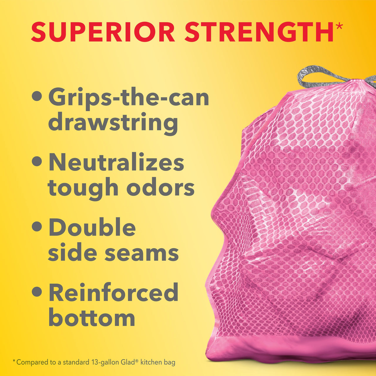 Glad Tall Kitchen Trash Bags 13 Gallon, MaxStrength Cherry Blossom Garbage Bags, Drawstring, 90 Count