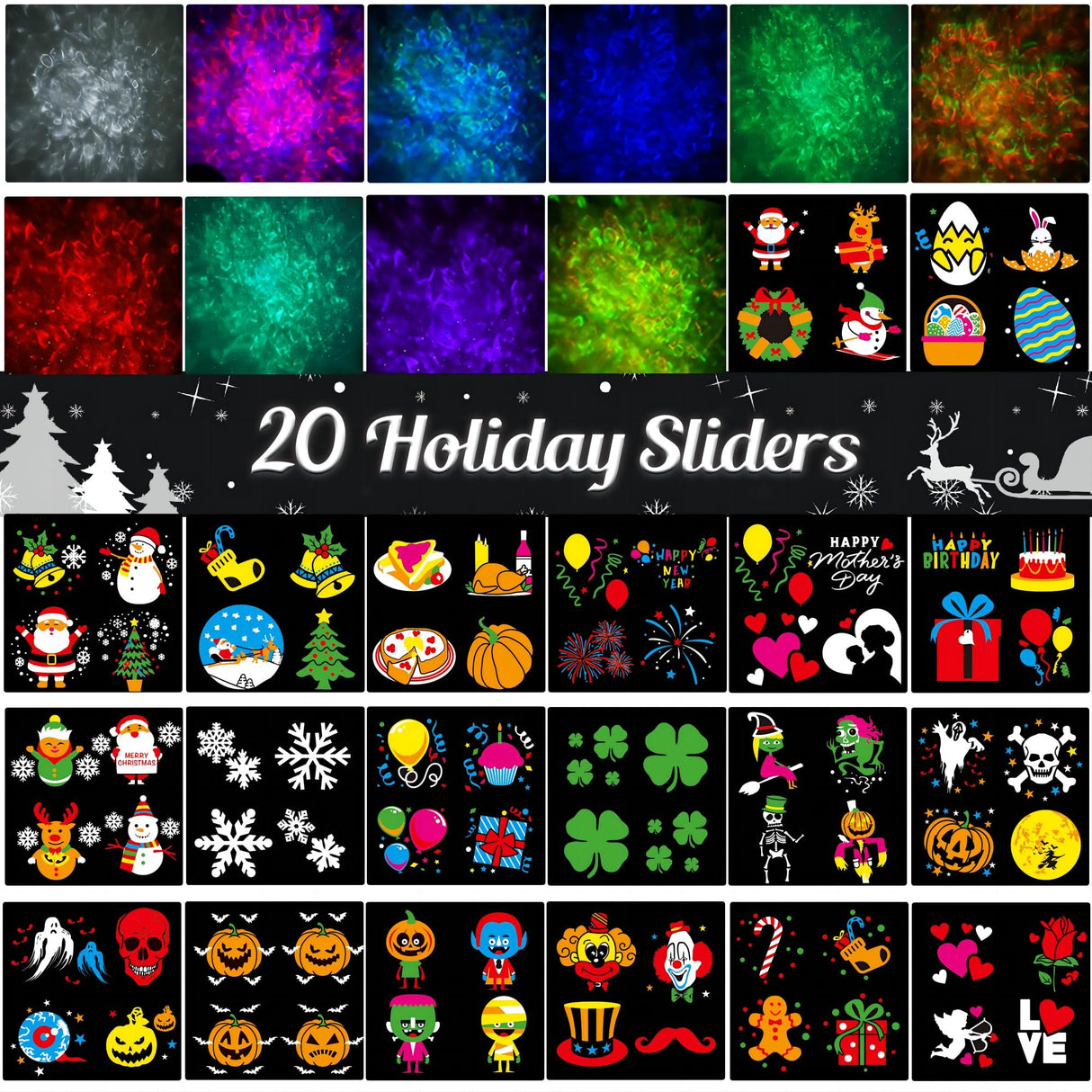 2025 Upgrade Christmas Halloween Projector Lights Outdoor, COOLWUFAN 2-in-1 Holiday Projector Lights Decorations, 30 Bright HD Effects (20 Slides) Projection Light for Xmas Party Garden Yard Decor