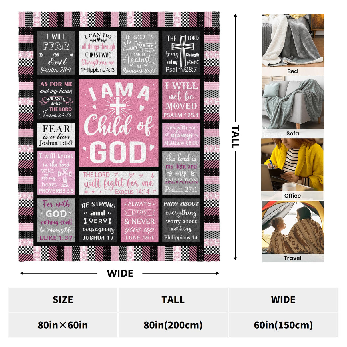 CUJUYO Christian Gifts for Women Blanket 80"x60" - I Am a Child of God Blankets - Inspirational Religious Catholic Spiritual Christmas Birthday Gifts for Women