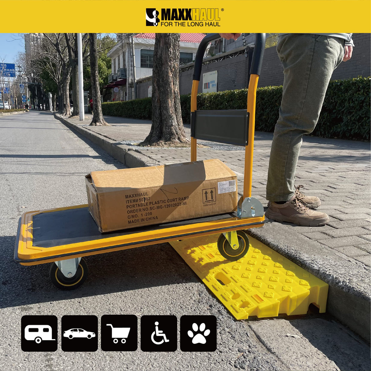 MAXXHAUL 50707 Portable Interlocking Plastic Curb Threshold Ramps Set (Yellow) for Loading Dock, Driveway, Sidewalk for Scooter, Wheelchair, Car, Truck, Motorcycle, Dolly