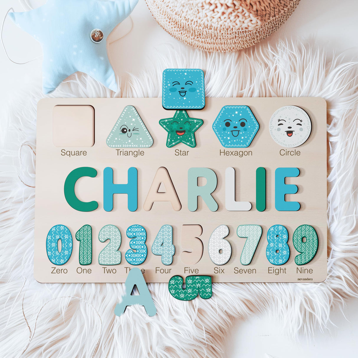 Personalized Name Puzzle with Numbers and Shapes, Name Puzzle for Kids, Custom Birthday Gift for Kids, for Toddlers, Unique New Baby Gift, 1 Year Old Boy and Girl Toys, Wood Toy