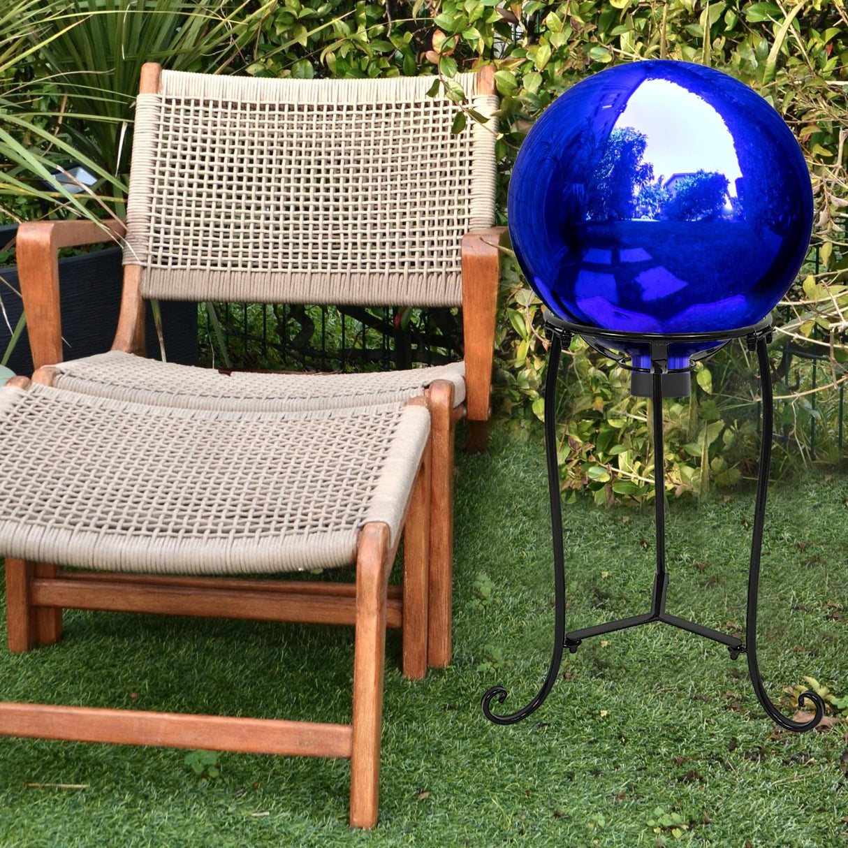 Polyjkl 16" Tall Gazing Ball Stand for 10-12 inch Balls, Black Metal Gazing Globe Display Holder Stands for Outdoor Garden Clearance, 9" L x 9" W x 16" H