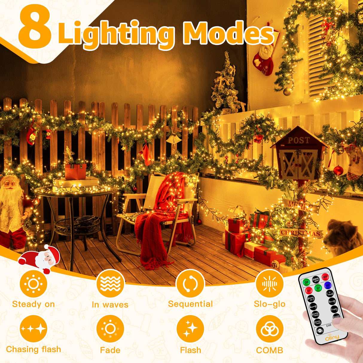 Ollny Cluster Christmas Lights 1000LED 49FT, Warm White Tree Lights 8 Modes Timer Remote, Waterproof String for Outdoor Indoor Outside Garland Xmas Decorations