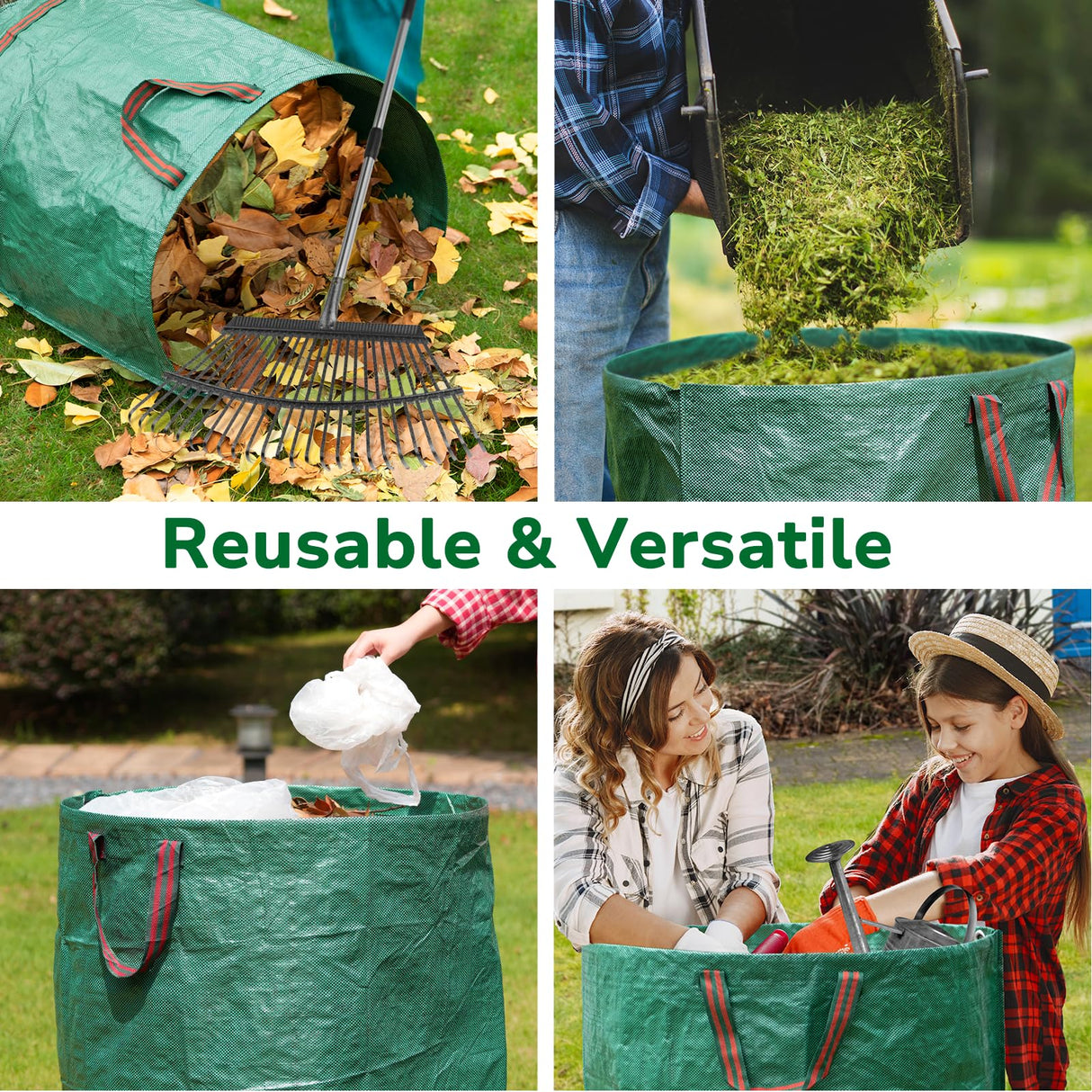 GreatBuddy 72 Gallon Leaf Bags Reusable 3 Pack, Heavy Duty Collapsible Lawn and Leaf Bag, Self-Standing with Top & Bottom Handles, PP Waterproof Yard Waste Bags for Leaves Grass Clippings Debris