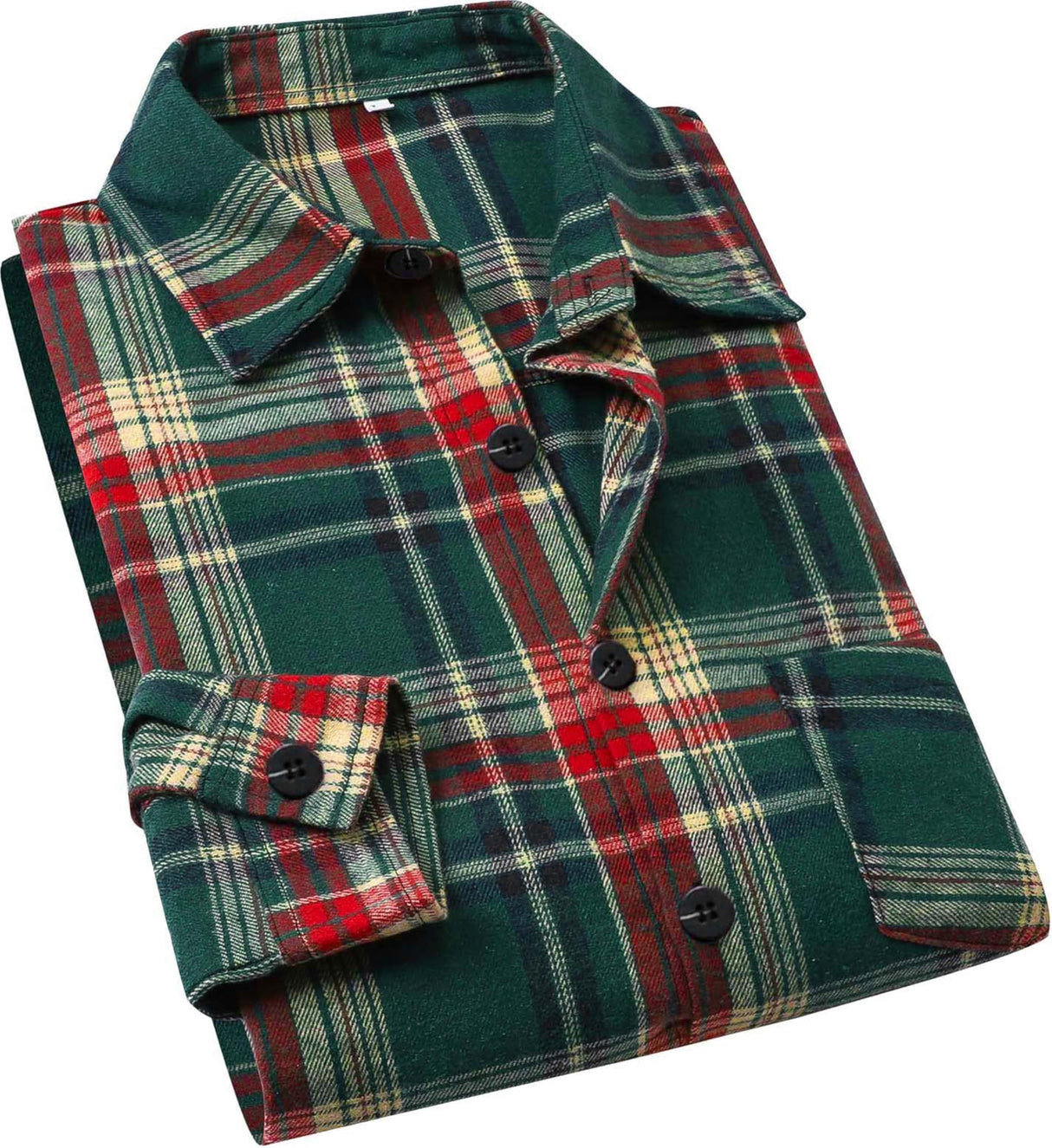 Cromoncent Men's Casual Plaid Flannel Long Sleeve Button Down Shirt,Christmas Green Red,XX-Large