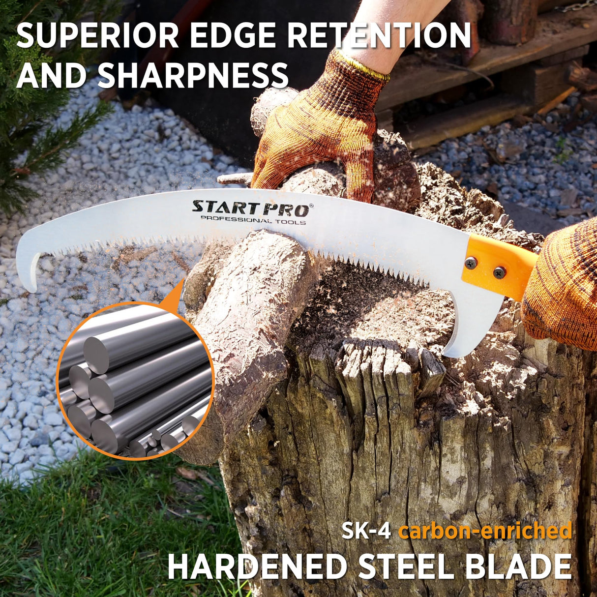 StartPro 23ft Reach Tree Pruning Saw, Telescopic Manual Lightweight Extendable 18ft Pole Saw with Sharp Carbon-Enriched Blade for Efficient Tree Maintenance and High-Reach Branch Cutting.