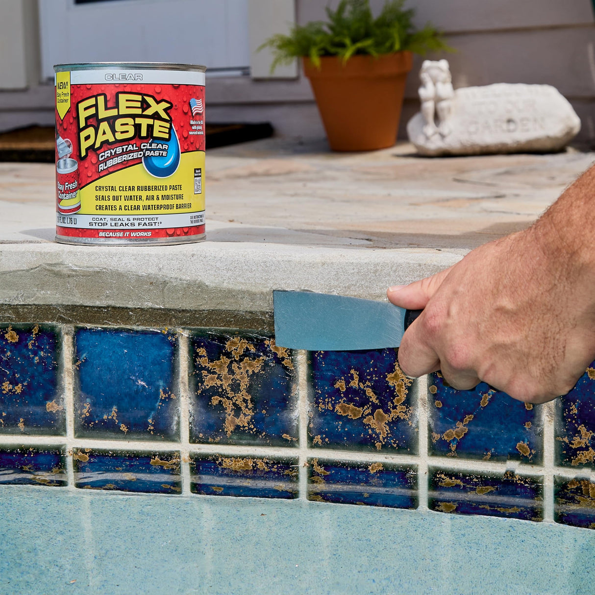 Flex Paste, Waterproof Paintable Putty, Spackle Sealant, Fill Gaps Cracks Holes - Block Out Water and Air - UV Resistant - Walls, Drywall, EPDM, Concrete, Roof, RV Repairs, Clear, Quart