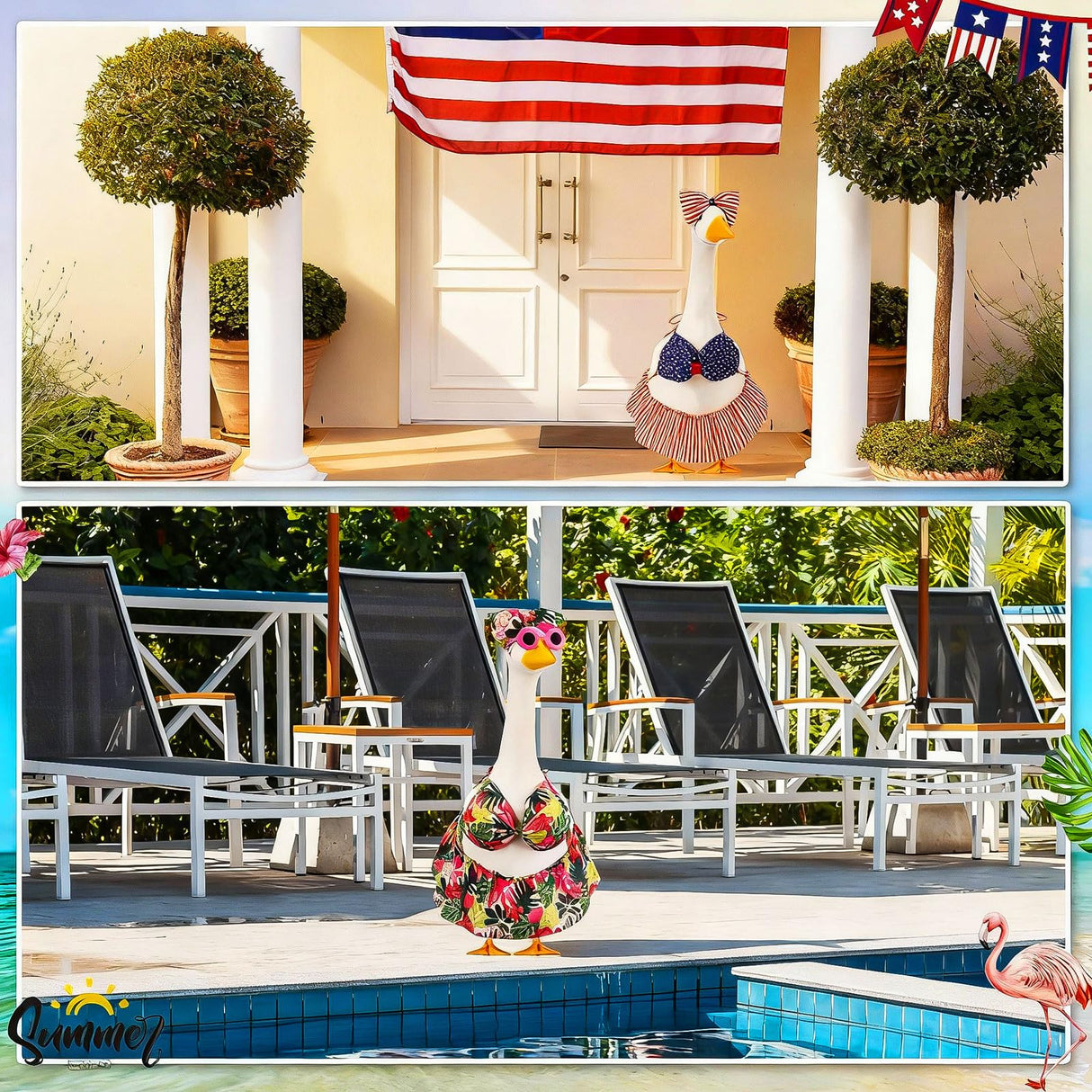 Silicherry 11 Set Holiday Porch Goose Outfits All Seasons Goose Clothes Umbrella Easter Statue Costume for Patio Lawn Outdoor(23",Cool)