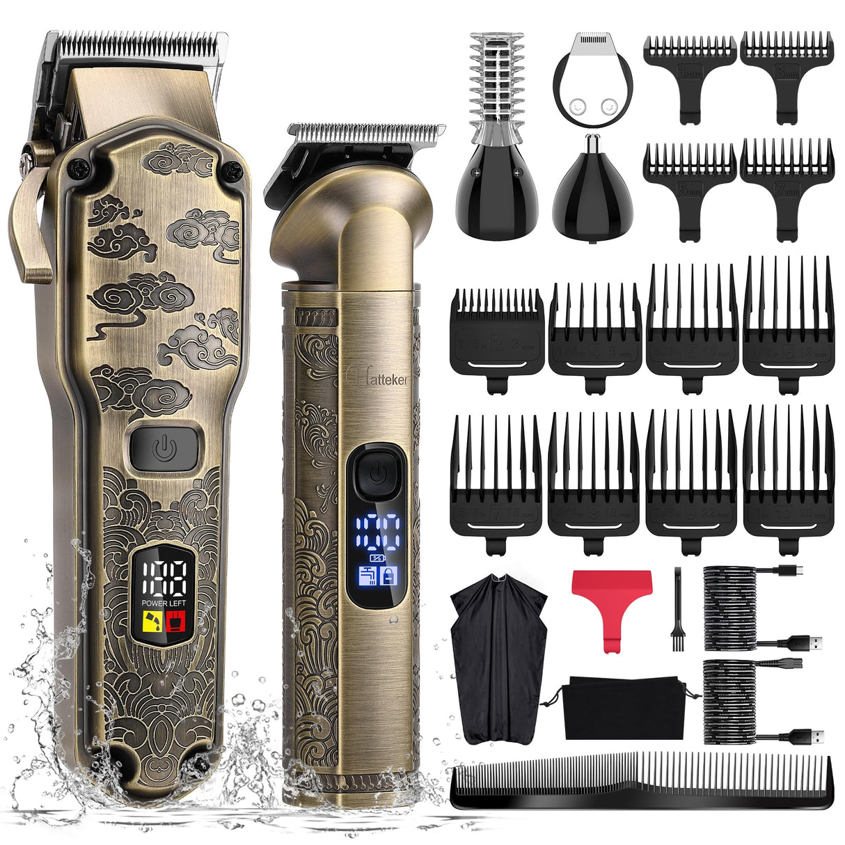 Hatteker Professional Hair Clippers for Men Beard Trimmer Clippers and Trimmer Set Waterproof T-Blade Trimmer Cordless Grooming Kit Nose Body Hair Trimmer Barber Clippers Hair Cutting Kit