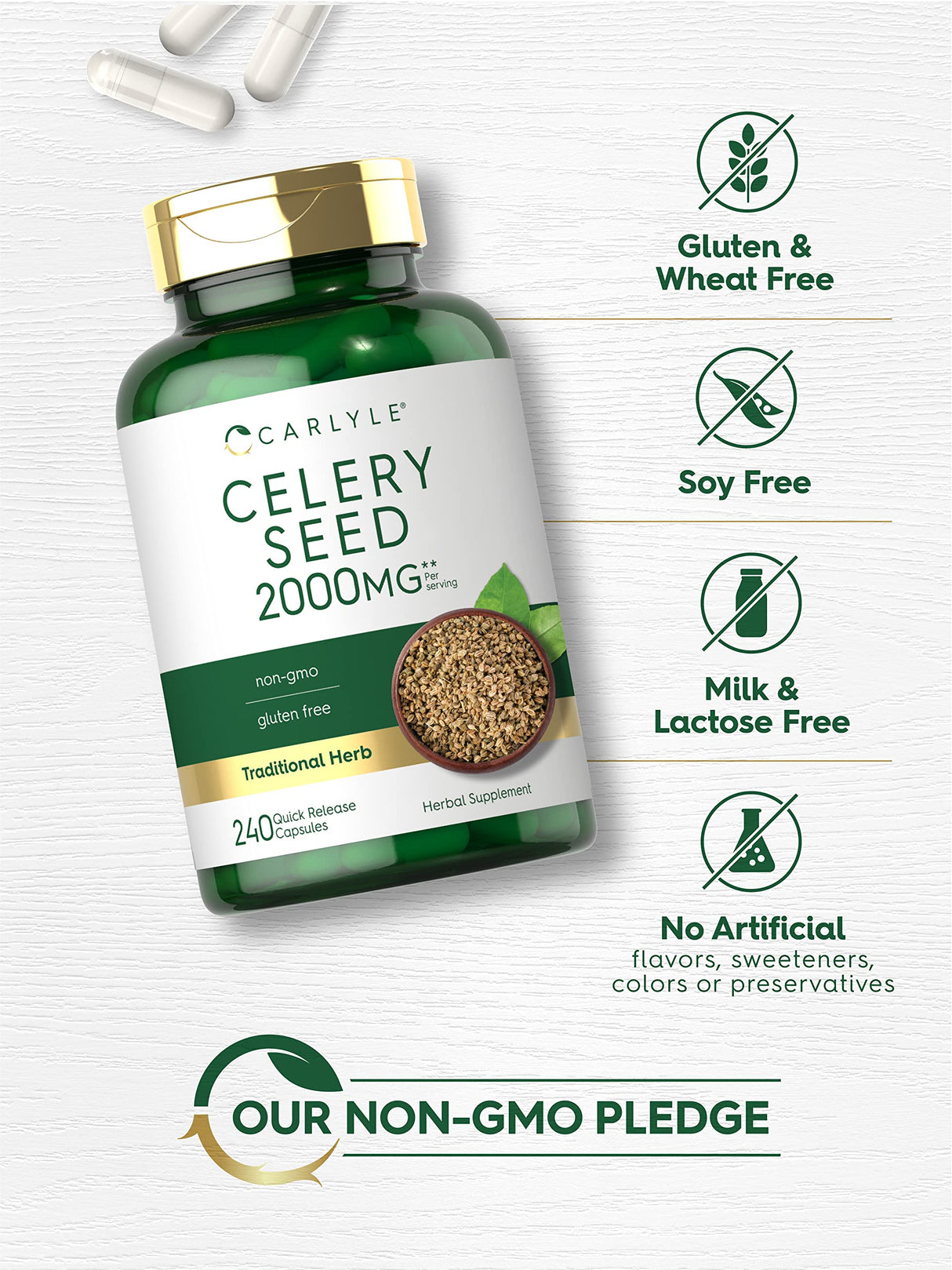 Carlyle Celery Seed Extract Capsules | 2000mg | 240 Count | Traditional Herb Supplement | Non-GMO and Gluten Free Formula